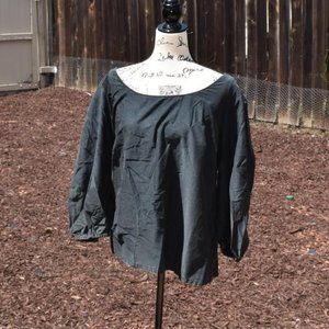 Ava & Viv Black Cotton Peasant Top Blouse Long Puff Sleeve 1X 2X 18 20 22